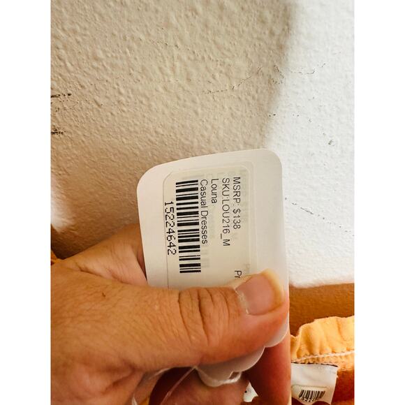 LOUNA Orange Square Neckline Puff Sleeves Chic Flowy Midi Dress size Medium - Picture 8 of 13